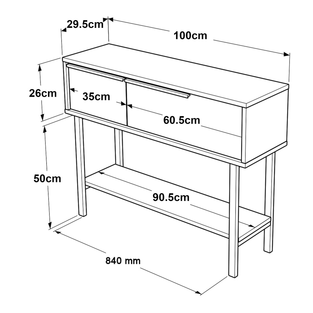 Tavolo Consolle Vesanto con Scomparti Chiusi 100 x 30 x 76 cm [en.casa] 