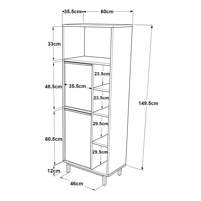 Croquis coté Armoire de cuisine Vesanto 162 x 60 x 36 cm [en.casa]