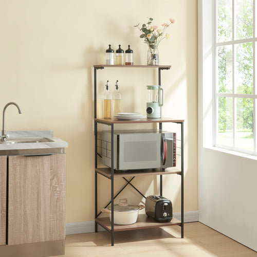 Étagère Billund avec 4 niveaux 133 x 60 x 42 cm Noir / Aspect noyer [en.casa] - premiumXL