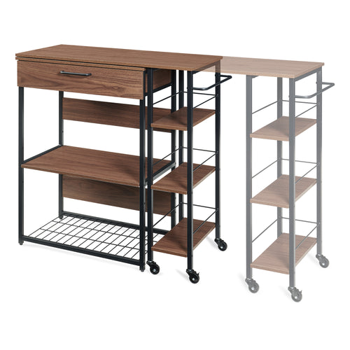 Scaffale da Cucina Kirhuskyna con Modulo Laterale Estraibile Girevole 130x40x85 cm Effetto Noce/Nero [en.casa]
