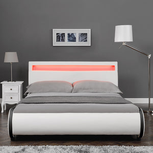 CoriumLit capitonné à LED de Corium 'Valencia' avec matelas (140 / 180 x200cm)(7 Couleurs)(mousse froide) -  avec cuir synthétique / housse en cuir synthétique / éclairage RVB / avec sommier à lattes /