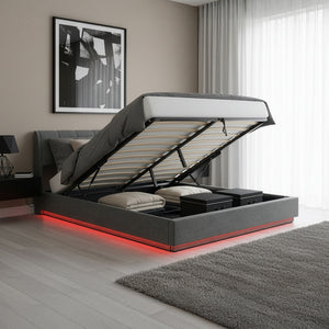 Lit double capitonné Tröstiar avec éclairage LED [en.casa]