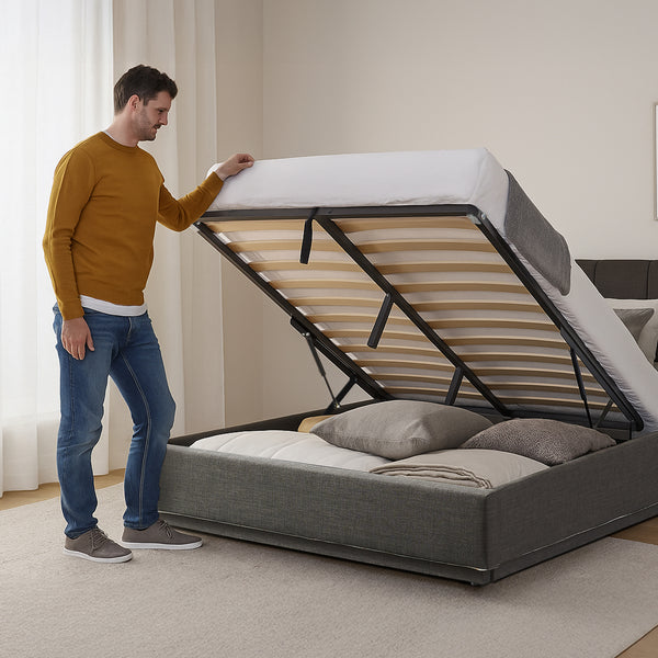 Lit double capitonné Tröstiar avec éclairage LED [en.casa]