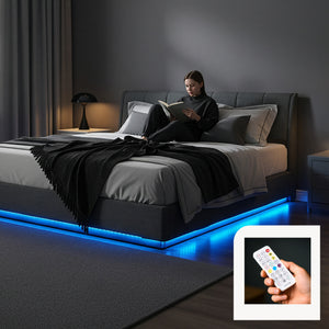 Lit double capitonné Tröstiar avec éclairage LED [en.casa]