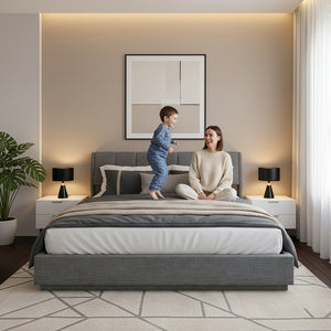 Lit double capitonné Tröstiar avec éclairage LED [en.casa]