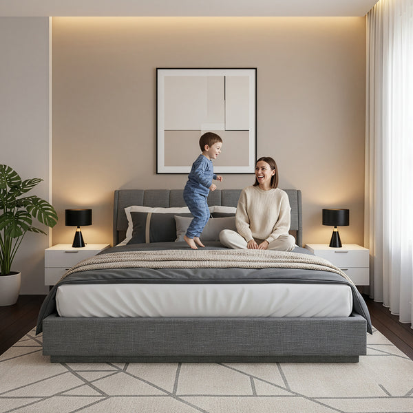 Lit double capitonné Tröstiar avec éclairage LED [en.casa]