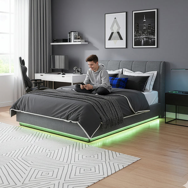 Lit double capitonné Tröstiar avec éclairage LED [en.casa]