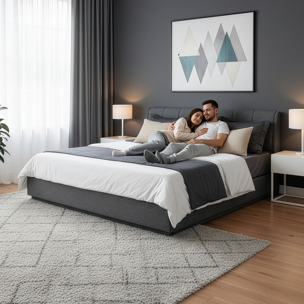 Lit double capitonné Tröstiar avec éclairage LED [en.casa]