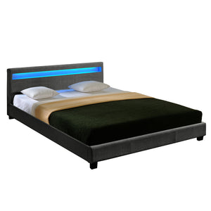 Lit Double Rembourré Design Sommier à Lattes Polyester Gris Foncé Corium