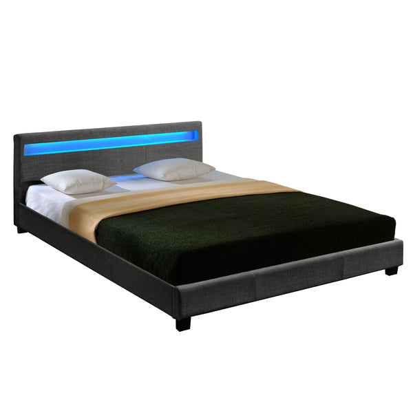 Lit Double Rembourré Design Sommier à Lattes Polyester Gris Foncé Corium