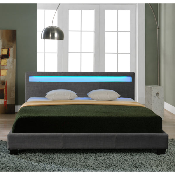 Lit Double Rembourré Design Sommier à Lattes Polyester Gris Foncé Corium
