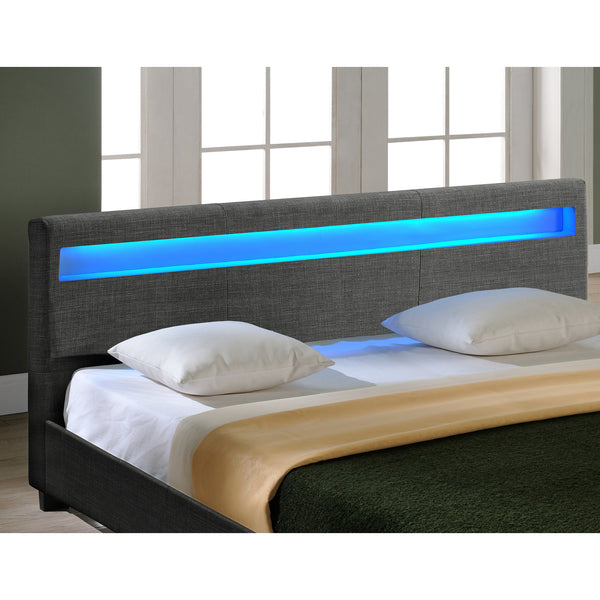 Lit Double Rembourré Design Sommier à Lattes Polyester Gris Foncé Corium