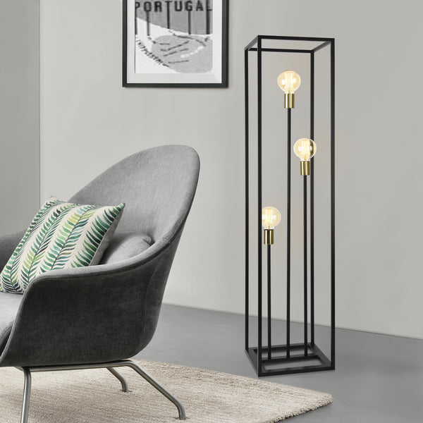 Lampada da Terra Alta 140 cm Piantana con 3 Fonti di Luce senza Paralumi - Telaio Rettangolare in Metallo - Vari Colori - lux.pro