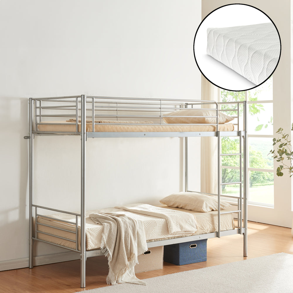 Metall-Etagenbett Soppsar mit 2 Matratzen 200x90 cm Silber [en.casa]