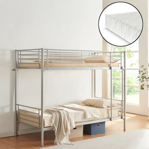 Metall-Etagenbett Soppsar mit 2 Matratzen 200x90 cm Silber [en.casa]
