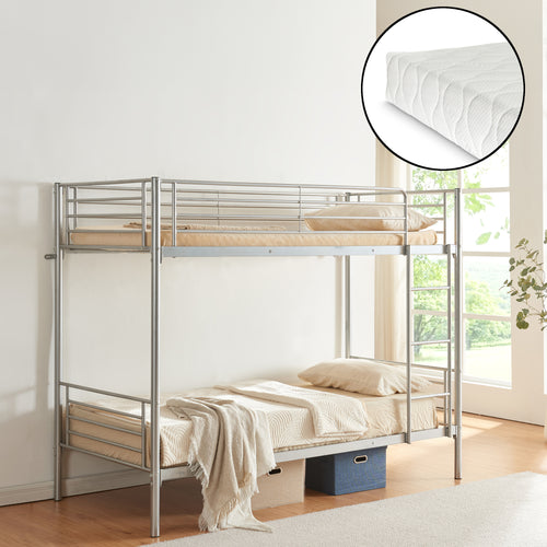 Metall-Etagenbett Soppsar mit 2 Matratzen 200x90 cm Silber [en.casa]