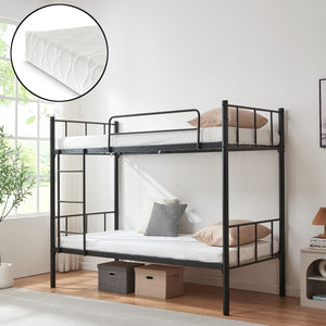 Lit superposé en métal Berimma avec 2 matelas 90 x 200 cm noir [en.casa] 