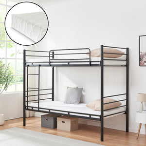Lit superposé en métal Bevapis avec 2 matelas 90 x 200 cm noir [en.casa] 