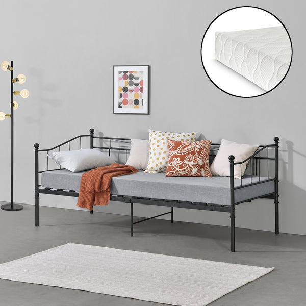 Cadre de Lit Simple Arjeplog Acier Laqué et Matelas à Mousse à Froid 90 x 200 cm [en.casa]