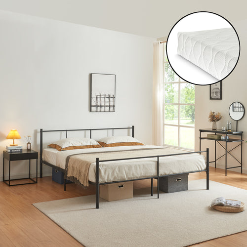 Lit en métal Laos avec matelas noir [en.casa] - premiumXL