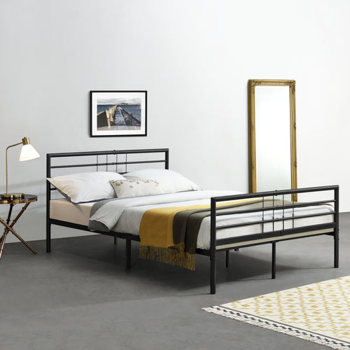 Cadre de Lit Métallique Solide Lit Double Lattes en Métal Robustes Acier Laqué Noir Mat [en.casa]