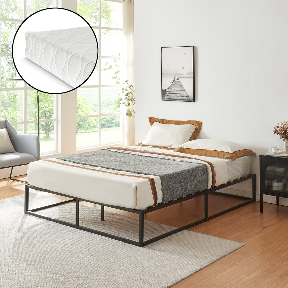 Lit en métal Kreta avec matelas en mousse froide noir, différentes tailles [en.casa] - premiumXL