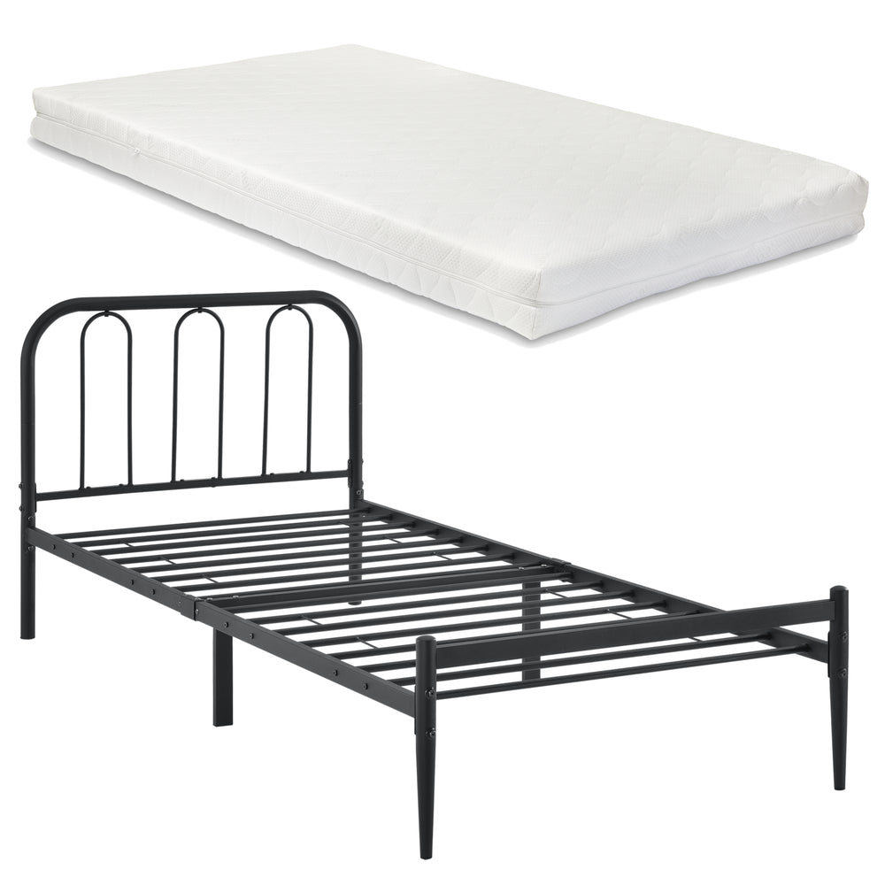 Cadre de Lit avec Matelas Hanko Plusieurs tailles Noir Mat [en.casa][neu.haus]