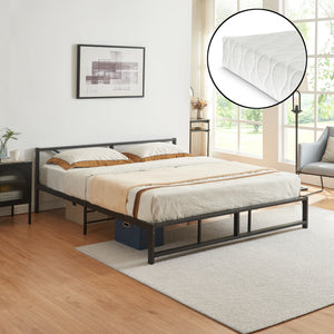 Lit en métal Meran avec matelas acier noir [en.casa] - premiumXL