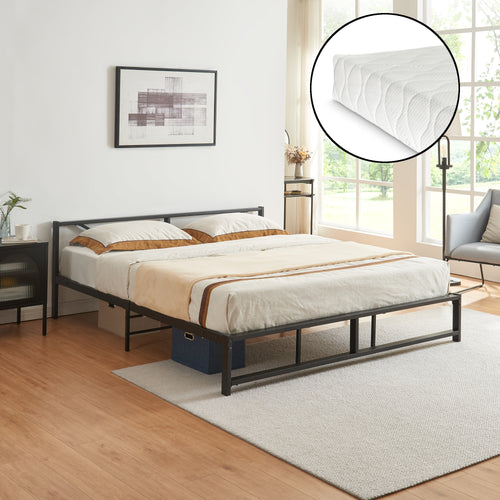 Lit en métal Meran avec matelas acier noir [en.casa] - premiumXL