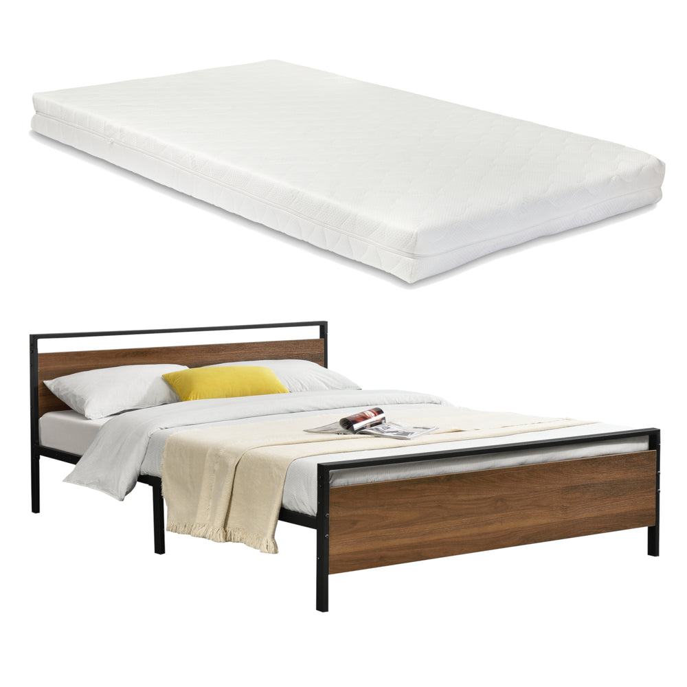 Cadre de Lit Double Finse Matelas Noir Mat Effet Noyer [neu.haus][en.casa]