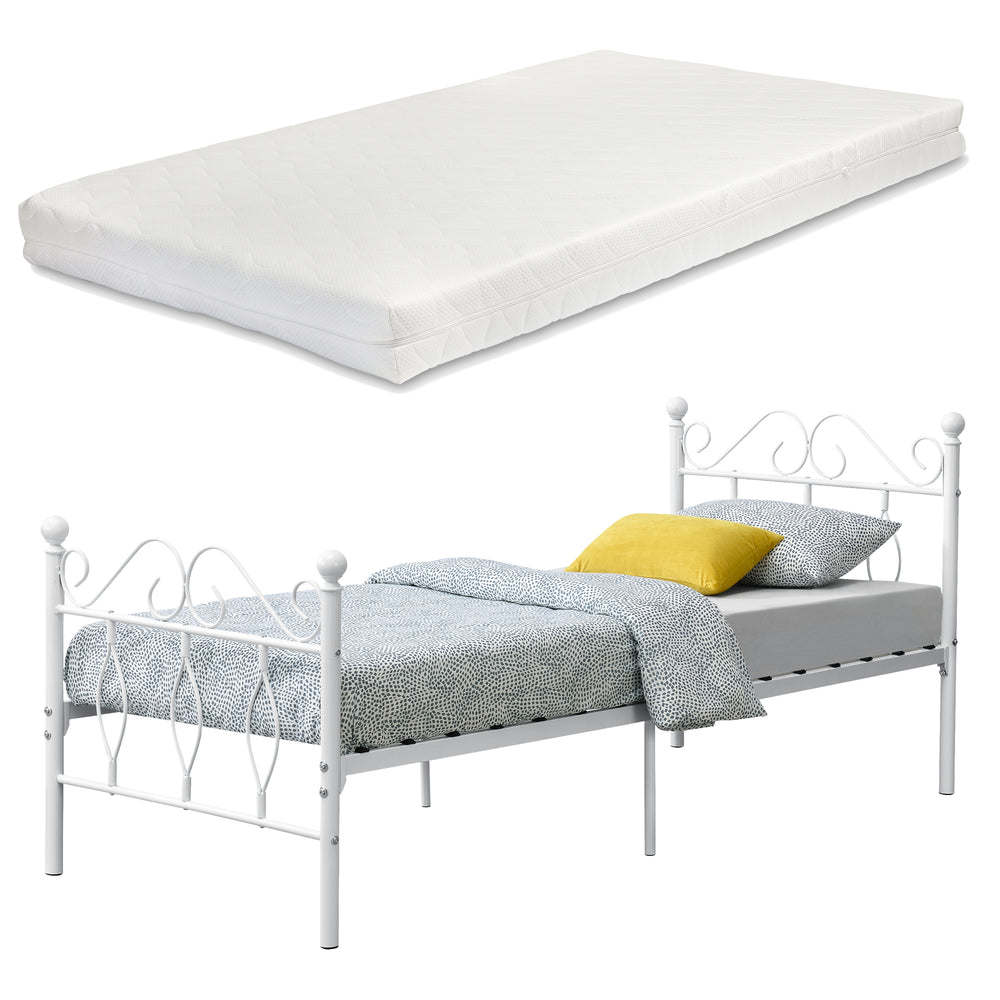 Lit en métal Apolda avec matelas diff. tailles jusqu'à 300kg Blanc [en.casa] - premiumXL