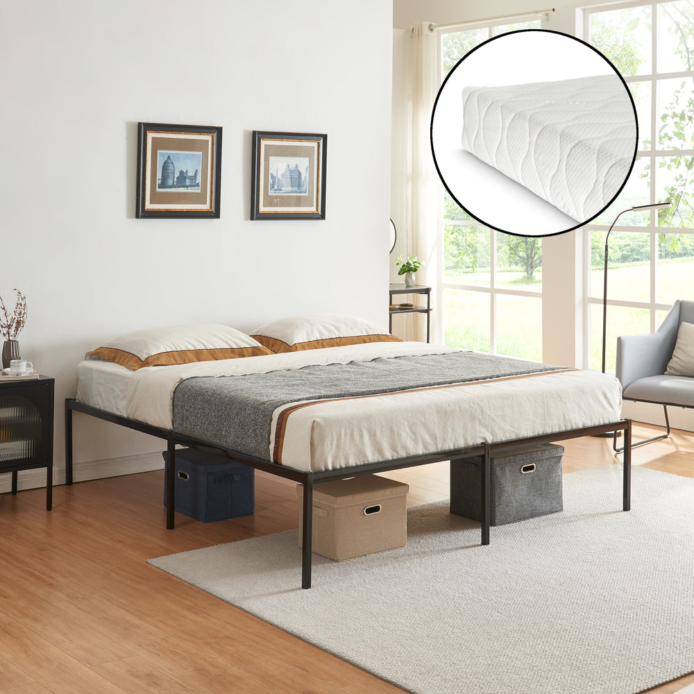 Letto Vårdö in Acciaio Nero con Materasso a Schiuma Fredda [en.casa]