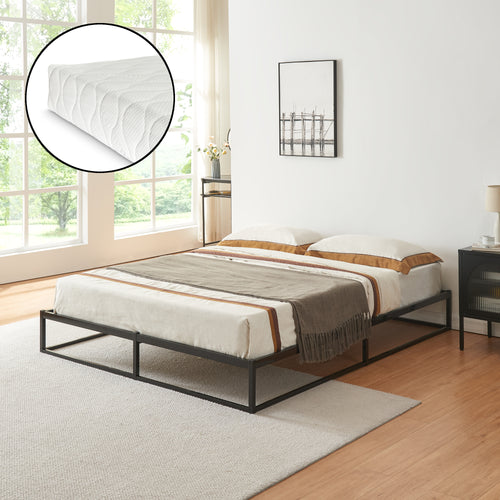 Metallbett Trerunta mit Matratze Stahl Schwarz [en.casa]