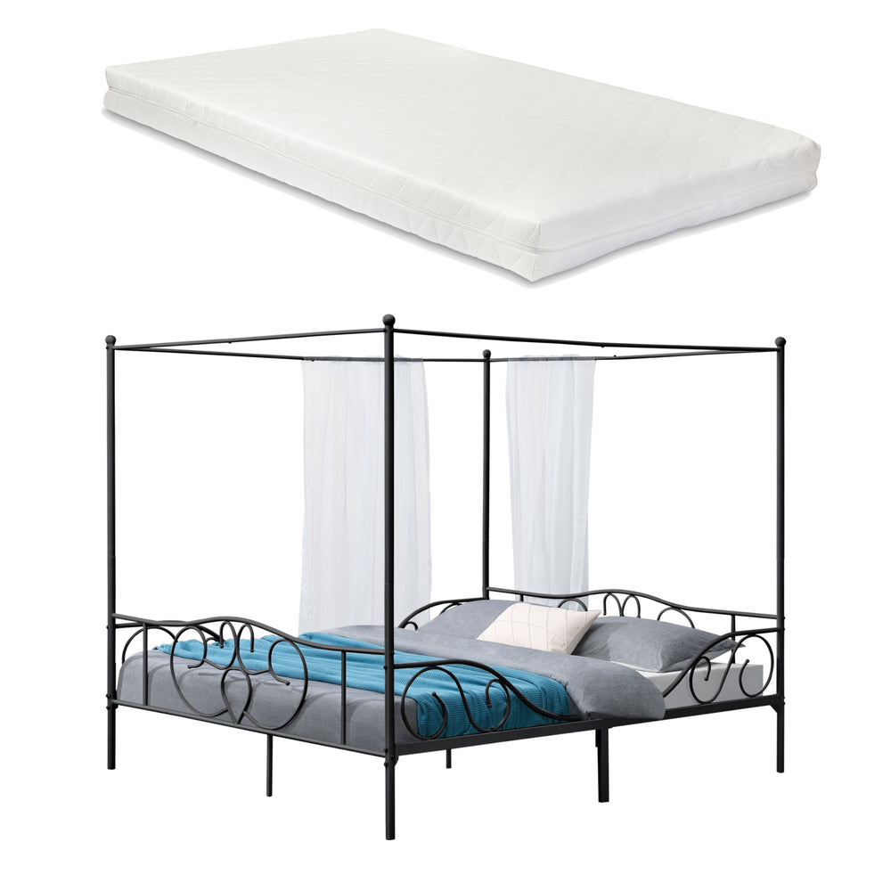 Lit Double à Baldaquin Finström en Métal Matelas à Mousse à Froid [neu.haus] [en.casa]