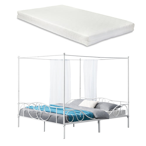 Lit Double à Baldaquin Finström en Métal Matelas à Mousse à Froid [neu.haus] [en.casa]