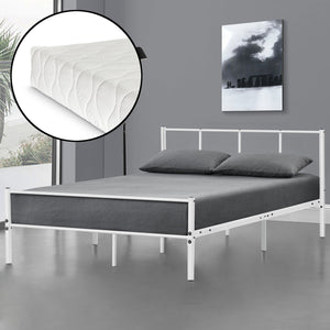 Struttura Letto in Metallo con Testiera e Pediera con Materasso a Schiuma Fredda 90/120/140 x 200cm - Grigio/Bianco