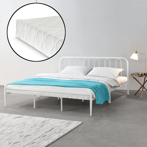 Metallbett Hanko mit Matratze in versch. Größen Weiß en.casa