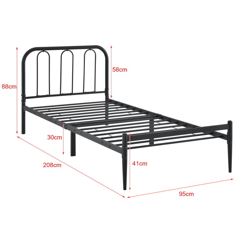 Croquis coté Cadre de Lit avec Matelas Hanko Plusieurs tailles Noir Mat [en.casa][neu.haus]