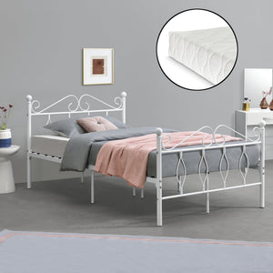 Struttura Letto in Metallo con Testiera e Pediera in Stile Romantico/Classico con Materasso 90/120/140 x 200 cm Letto 1 Piazza e Mezza/ Francese/Singolo - Bianco