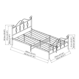 Struttura Letto in Metallo con Testiera e Pediera in Stile Romantico/Classico con Materasso 90/120/140 x 200 cm Letto 1 Piazza e Mezza/ Francese/Singolo - Bianco
