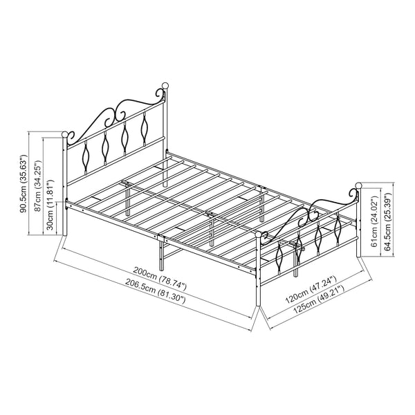 Struttura Letto in Metallo con Testiera e Pediera in Stile Romantico/Classico con Materasso 90/120/140 x 200 cm Letto 1 Piazza e Mezza/ Francese/Singolo - Bianco