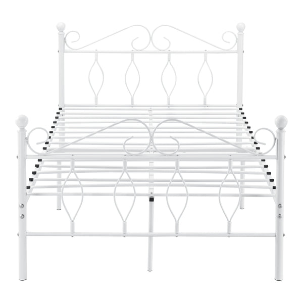 Struttura Letto in Metallo con Testiera e Pediera in Stile Romantico/Classico con Materasso 90/120/140 x 200 cm Letto 1 Piazza e Mezza/ Francese/Singolo - Bianco