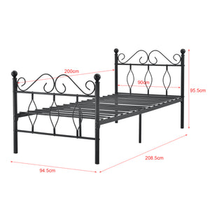 Struttura Letto in Metallo con Testiera e Pediera in Stile Romantico/Classico con Materasso 90/120/140 x 200 cm Letto 1 Piazza e Mezza/ Francese/Singolo - Nero 