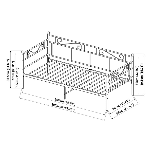 Struttura Divano con Zona di Riposo 90x200 cm Letto Singolo in Acciaio [en.casa]