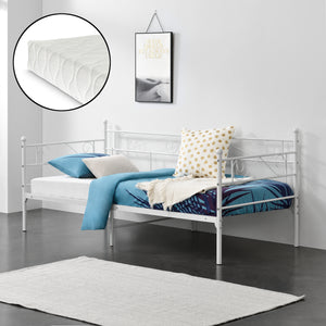 Divano Kerava in Acciaio Letto Singolo con Materasso a Schiuma Fredda 90 x 200 cm - Vari Colori [en.casa]

