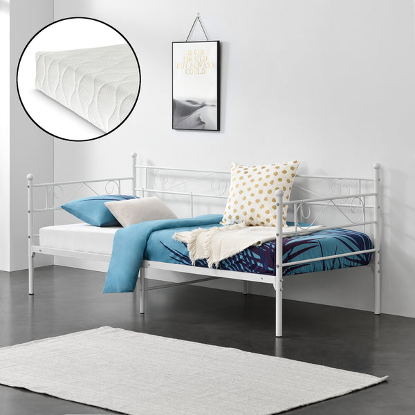 Divano Kerava in Acciaio Letto Singolo con Materasso a Schiuma Fredda 90 x 200 cm - Vari Colori [en.casa]

