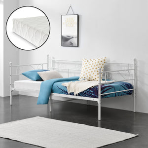 Divano Kerava in Acciaio Letto Singolo con Materasso a Schiuma Fredda 90 x 200 cm - Vari Colori [en.casa]

