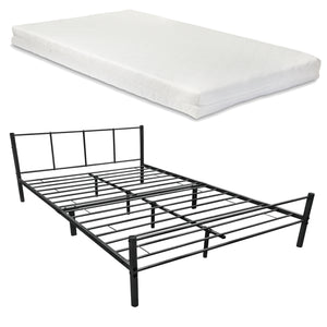 Cadre de Lit en Métal Laos avec Matelas Mousse à Froid Noir Mat [en.casa]