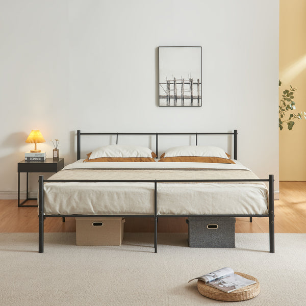 Cadre de Lit en Métal Laos avec Matelas Mousse à Froid Noir Mat [en.casa]