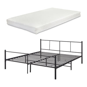 Cadre de Lit en Métal Laos avec Matelas Mousse à Froid Noir Mat [en.casa]